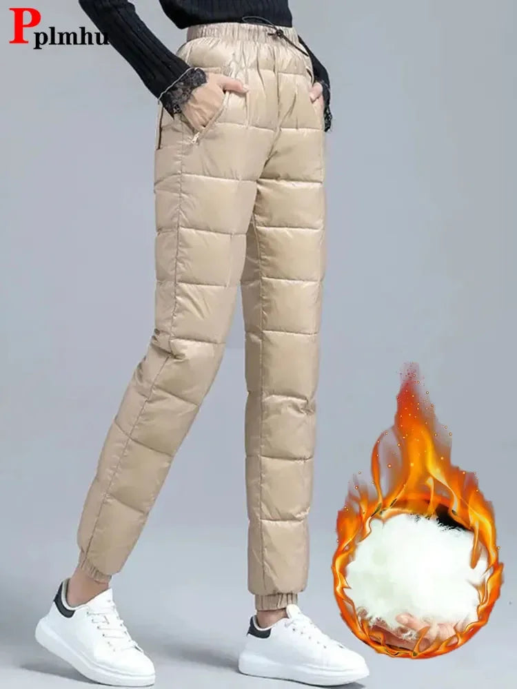 Ultralight Winter Down Cotton Pants Women Oversize 95kg Snow Wear Casual Jogger Pantalones Windproof Warm Baggy Harem Sweatpants