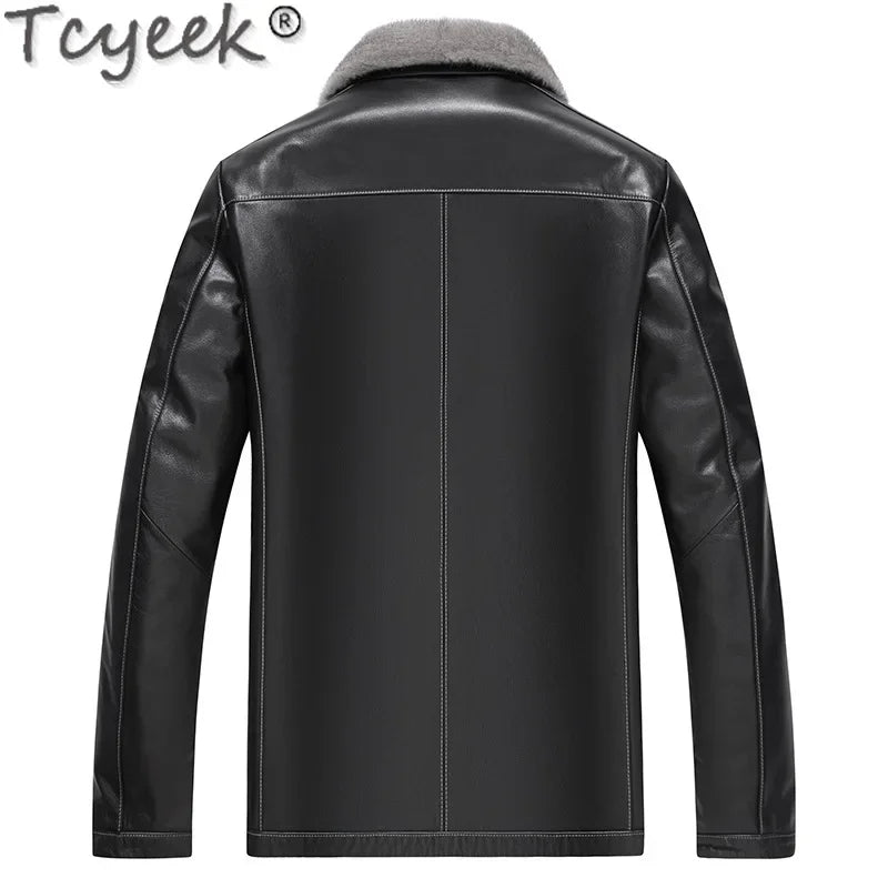 Tcyeek Top Layer Cowhide Genuine Leather Man Jackets Natural Cross Mink Fur Coat Men Winter Clothes Warm Real Fur Coats 2024