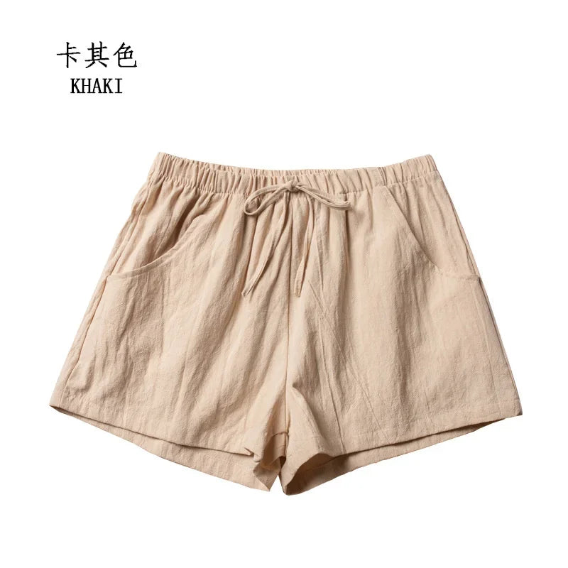 Cotton Linen Shorts Women's Sports Shorts Summer Solid High Waist Black Shorts Women Fashion Plus Size Casual Basic Short Pants