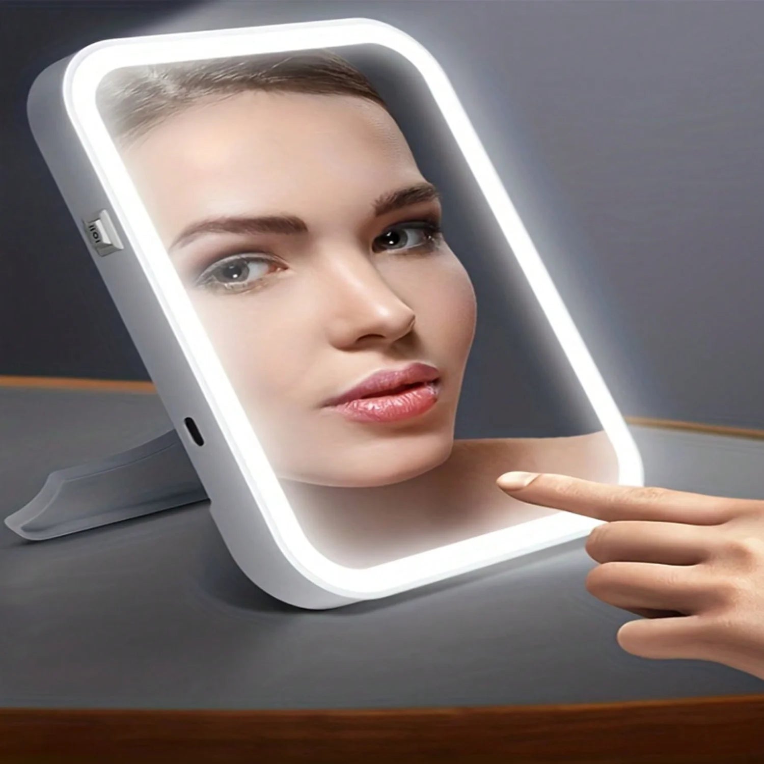 High Definition LED Portable Desktop Dormitory Makeup Mirror Fill Light Beauty Mirror Portable Desktop Makeup Mirror Square Stud