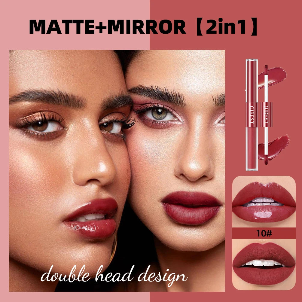 2 In 1 Stick High-quality Lip Makeup Matte Waterproof Long Lasting Permanent Lipstick Lipstick Double End Mirror Lip Glaze Tint