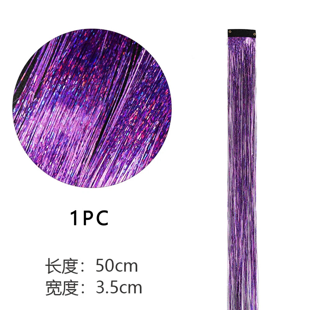 Sparkle Shiny Hair Tinsel Rainbow Silk Hair Extensions Dazzles Women Hippie for Braiding Headdress Long 120cm 150 Strands/bag