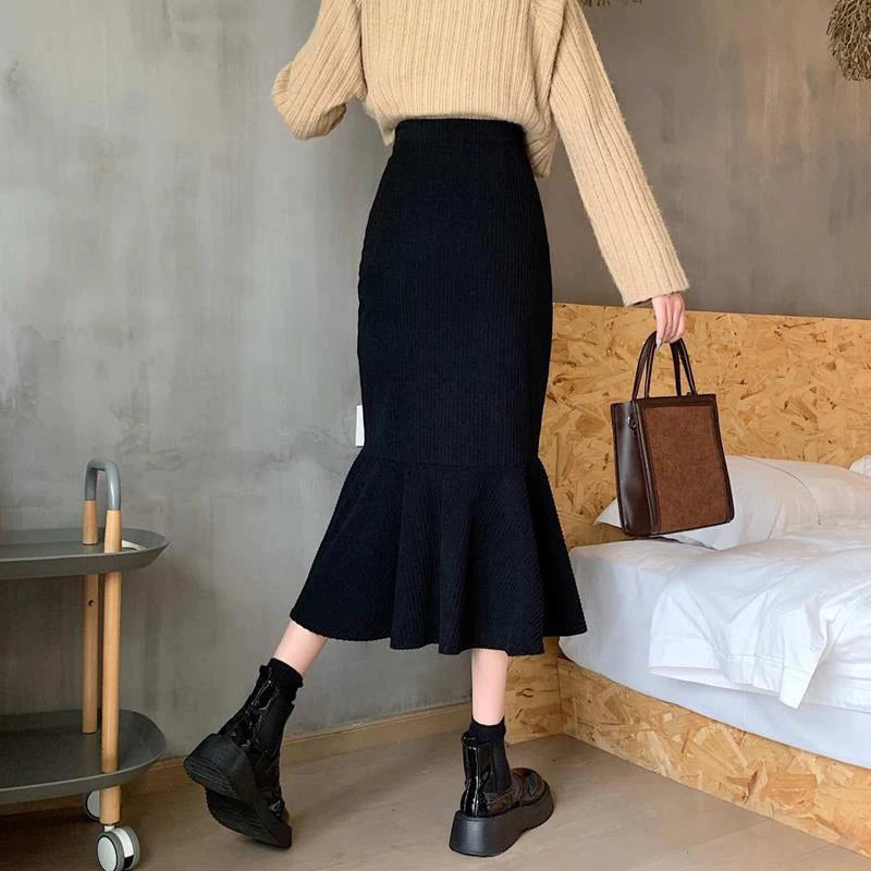 Lucyever Fashion High Waist Midi Skirts for Women 2023 Spring Slim Fit  Hip Mermaid Skirt Woman Korean Ruffles Brown Skirts 2XL