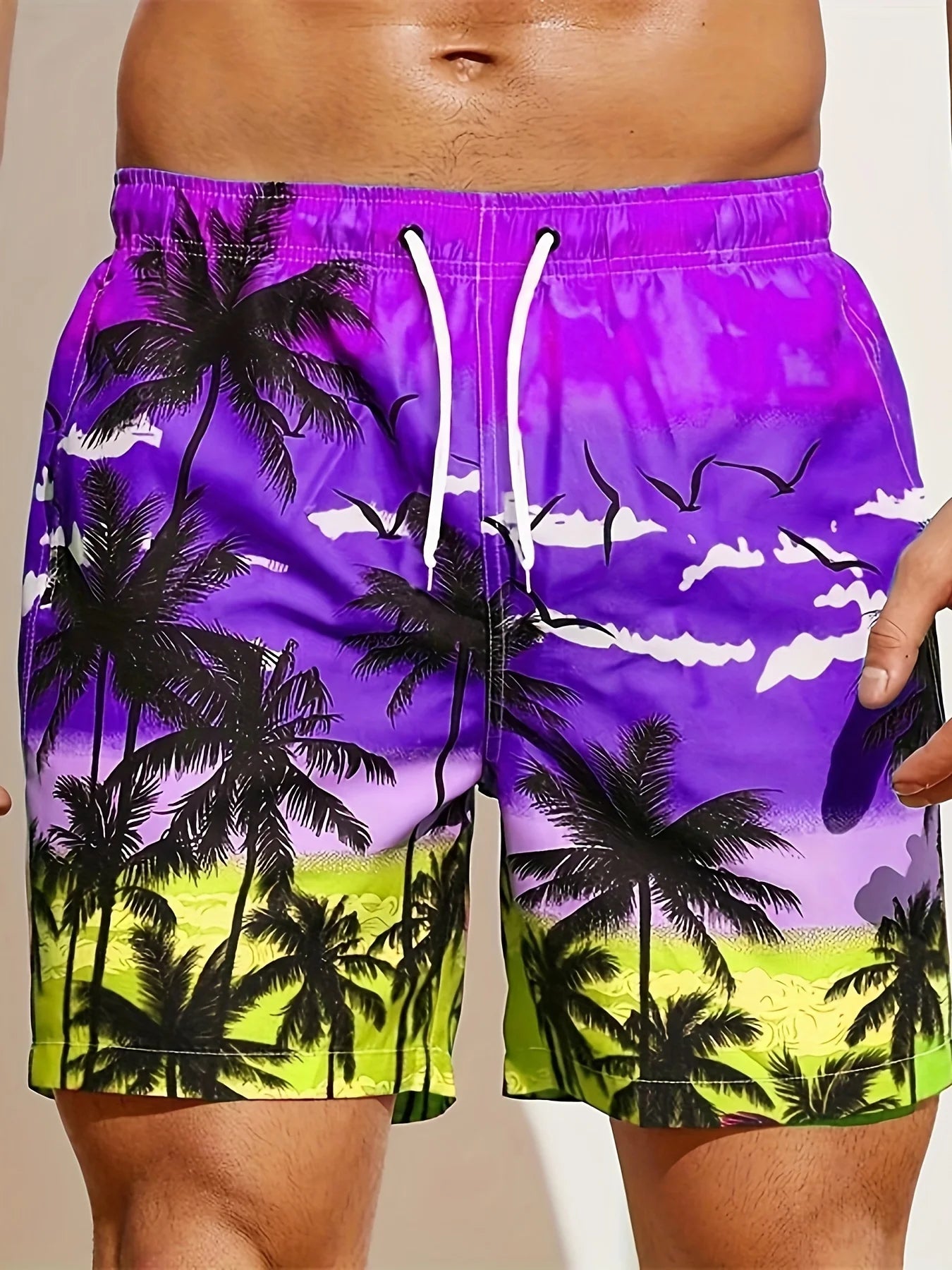 Summer Men's Shorts Quick Drying Hawaii Holiday Sports Swimming Trunks Fashion 3D Coconut Tree Printed Loose Sports Shorts