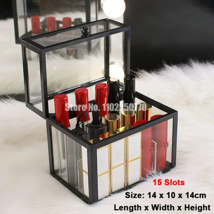 15/24/40 Slots Glass Lipstick Holder Dustproof Display Case Beauty Storage Box Luxury Makeup Organizer with Removable Dividers