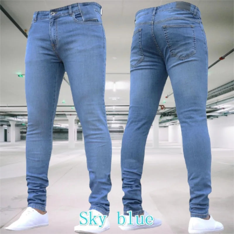 Men's Jeans Stretch Slim Fit Trousers Streetwear Colthing Classical Casual Pants Skinny Zipper Denim Designer Clothes Black Blue