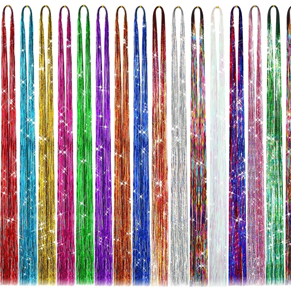 Sparkle Shiny Hair Tinsel Rainbow Silk Hair Extensions Dazzles Women Hippie for Braiding Headdress Long 120cm 150 Strands/bag