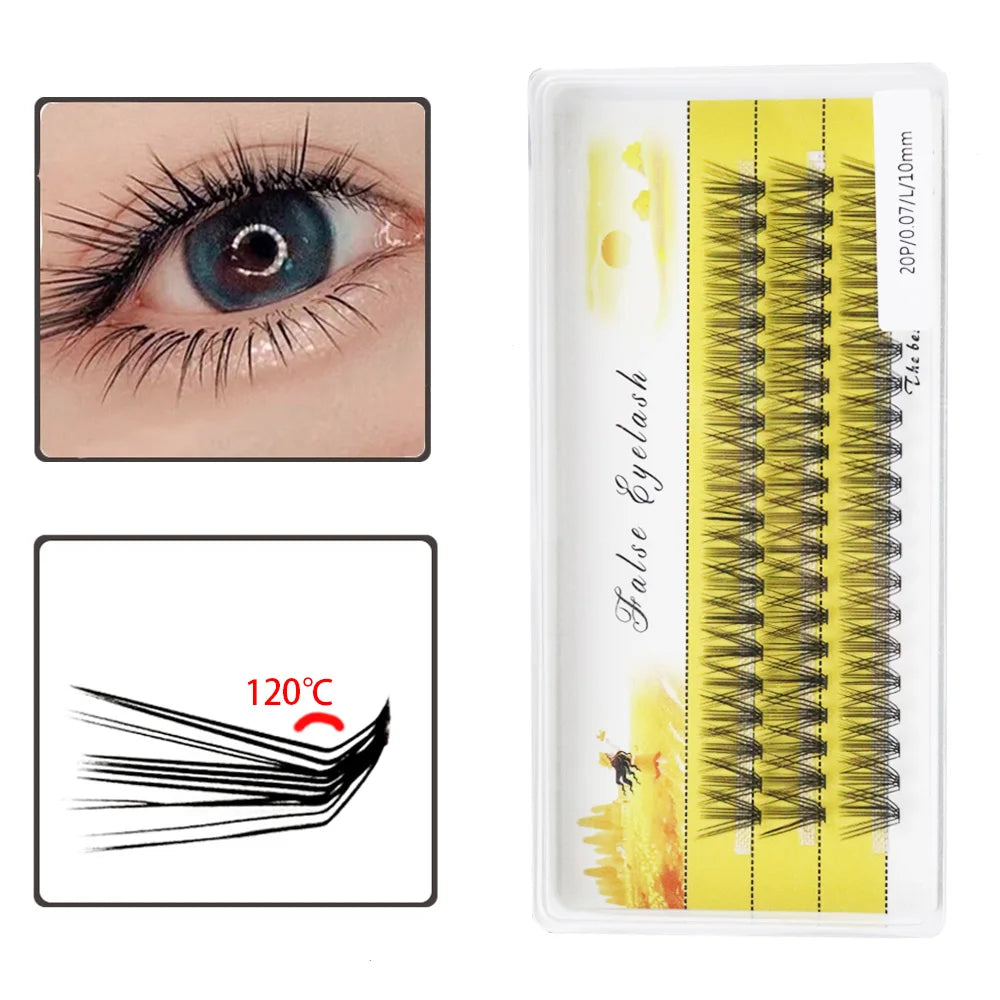 New 20D L-type Cluster Eyelash Extension 3D Natural Russian Individual Eyelashes bunches 1box/60 Bundle Makeup Tool Lashes Cilia