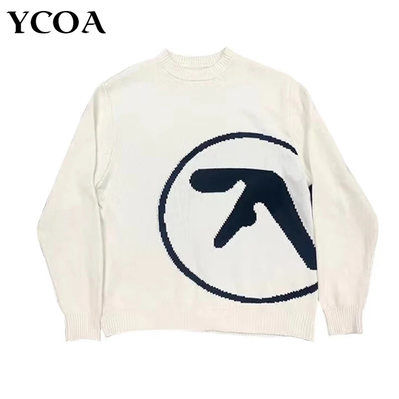 Men's Sweater Aphex Twin Knit Winter Oversized Vintage Long Sleeve Tops Jumper Pullover Y2k Streetwear Graphic Fashion Clothing