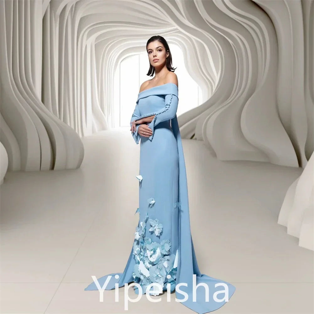 Customized Jiayigong Jersey Button Flower Clubbing A-line Off-the-shoulder Bespoke Occasion Gown Long Dresses Saudi Arabia