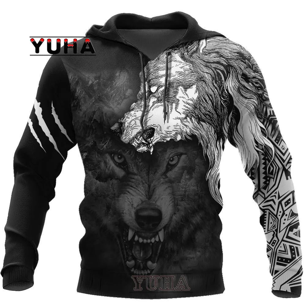 New Wolf Tattoo Vegvisir Black White 3D All Over Printed Men's Hoodie & Sweatshirt Unisex Casual Autumn Tracksuits