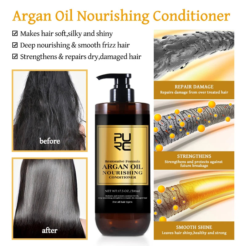 PURC Organic Sulfate Free Morocco Hair Shampoo Repair Damaged Frizz Argan Oil Conditioner Brazilian Treatment Hair Care Products