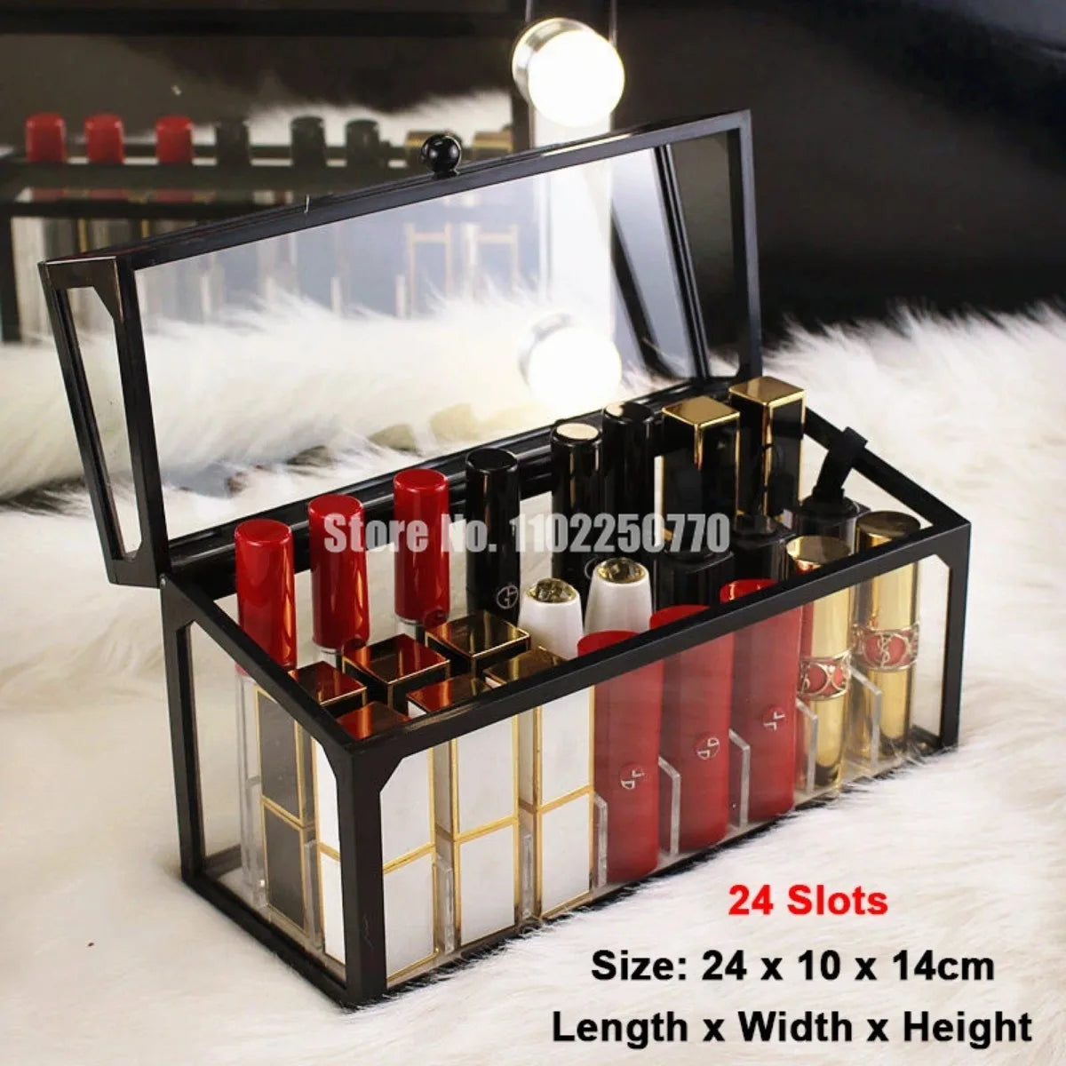 15/24/40 Slots Glass Lipstick Holder Dustproof Display Case Beauty Storage Box Luxury Makeup Organizer with Removable Dividers