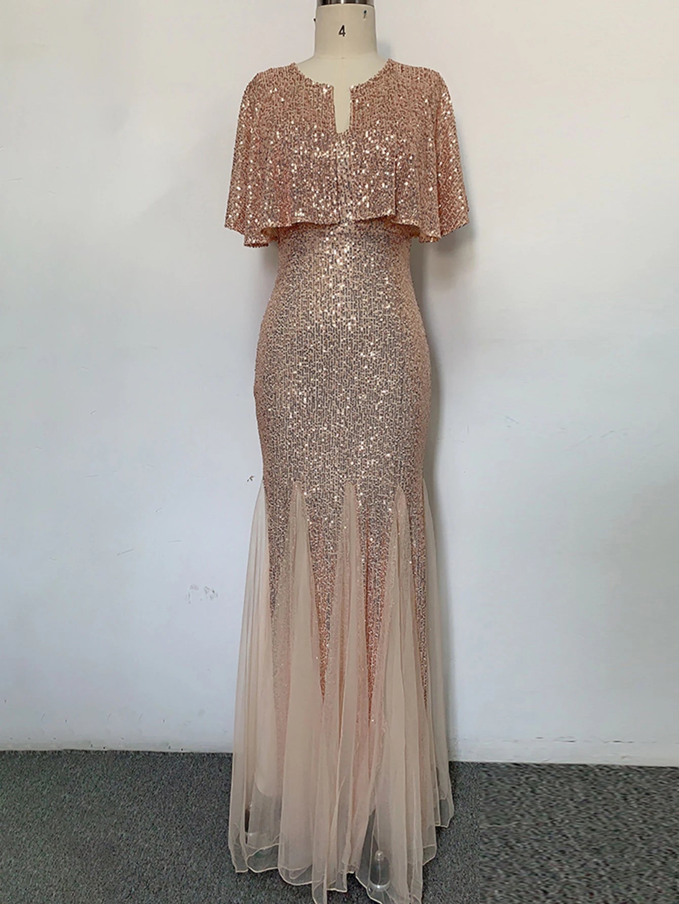 V-Neck Mermaid Dress with Shawl, Long Formal Prom Party Gown, Sequins Sleeveless, Sexy Evening Dress, Plus Size