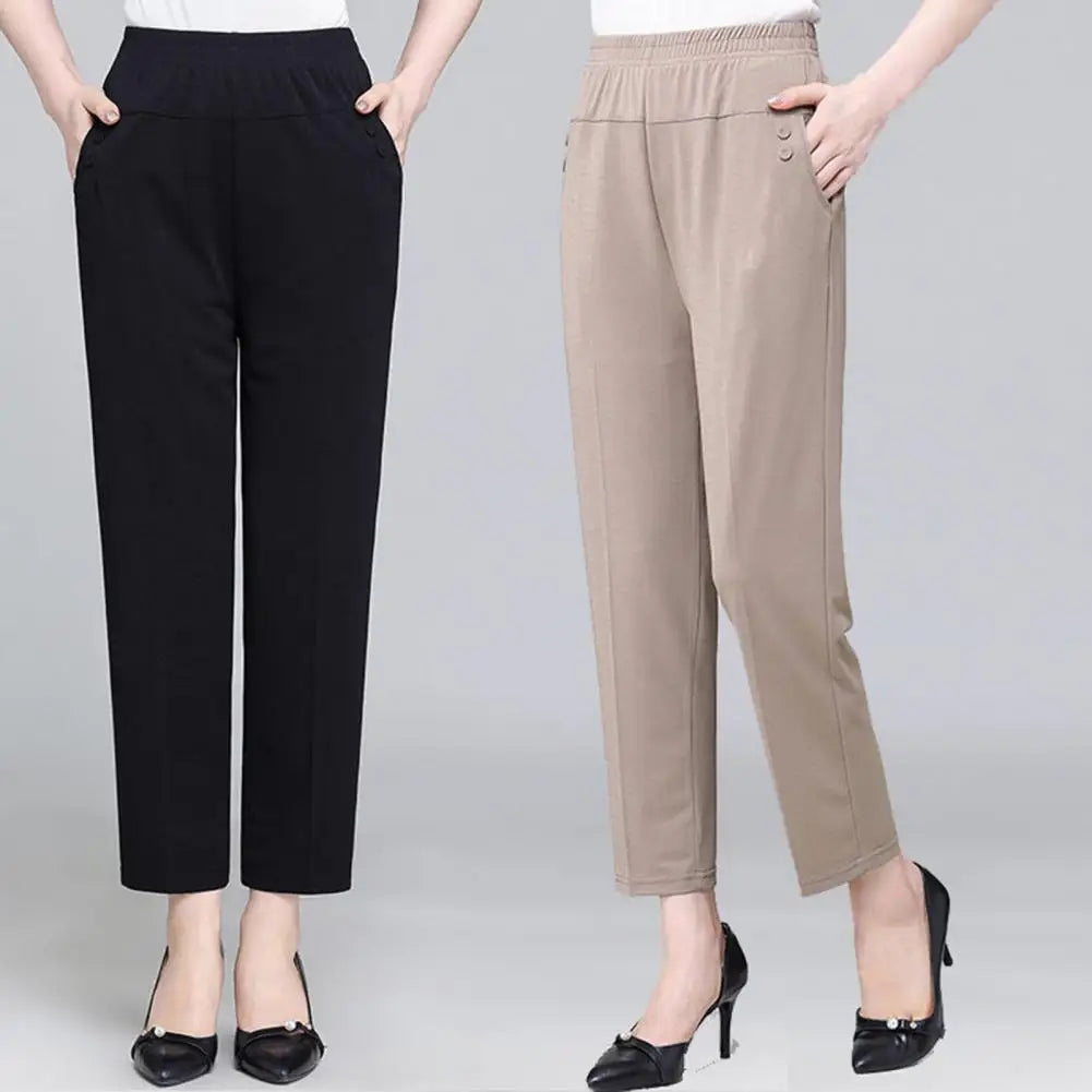 Middle Aged Women's Pants 2023 New Summer Thin High Waiste Elastic Loose Straight Pants Female Casual Trousers