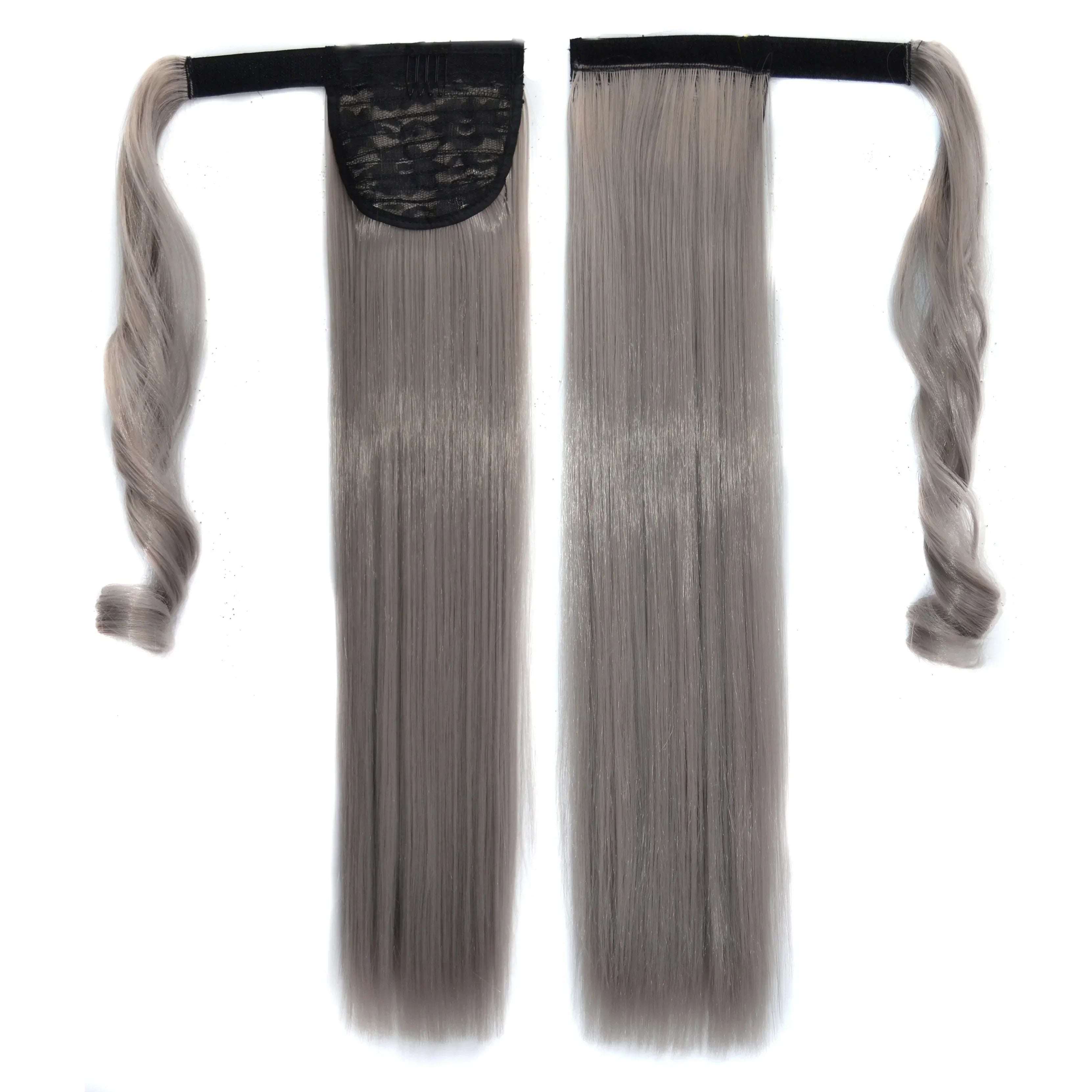 Long Straight Clip in Ponytail Extensions for Women Natural Synthetic Wrap Around Ponytail False Hair Black Straight Horse Tail