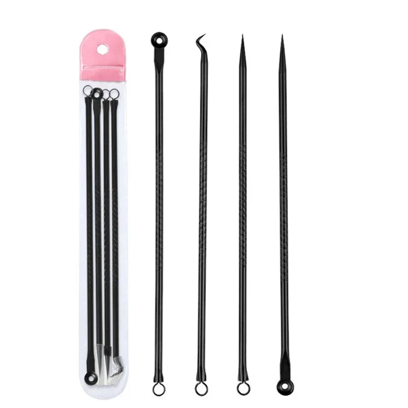 4PCS Acne Blackhead Comedone Black Spot Pimple Blemish Remover Skin Care Women Beauty Acne Treatment Pore Cleanser Needle Hook