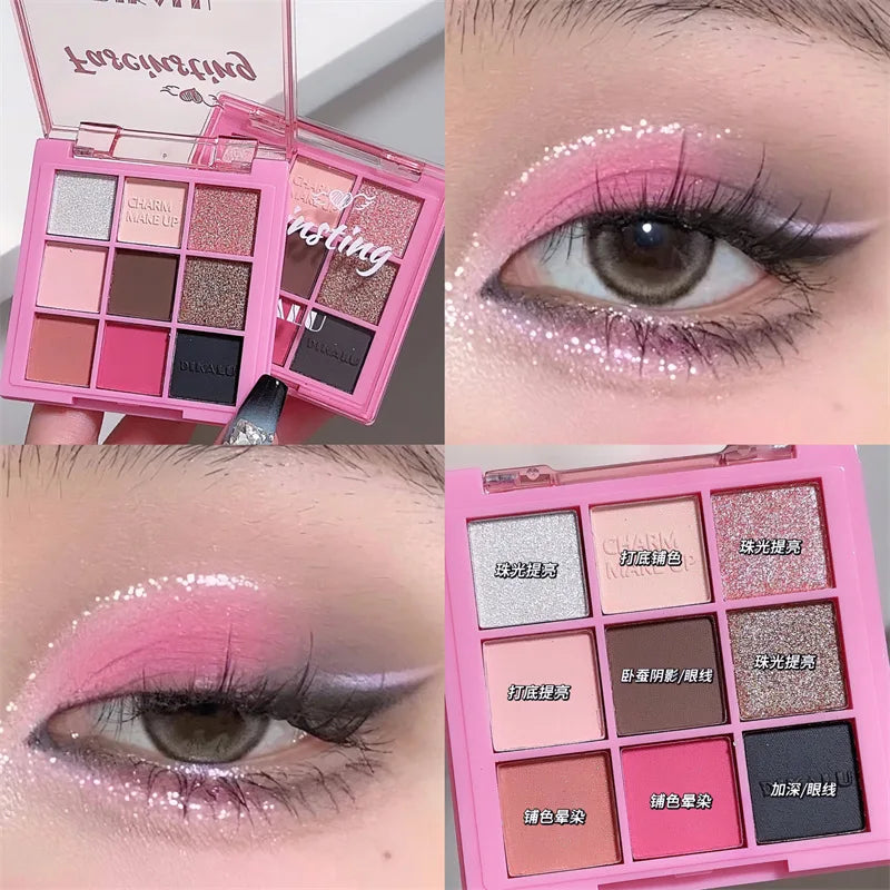 9 Colors Glitter Eye Shadow Palette Luxury Brand Design Shiny Sequins Shadow Eye Pigments Long Lasting Cheap Women Makeup 2024