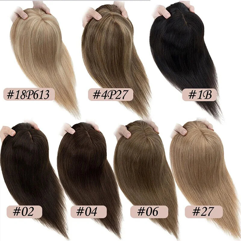 Straight Hair Clip In Human Hair Extension Silk Top Base Topper For Women Toupee Hairpiece Wig 12x13cm Natural Color Top Wig