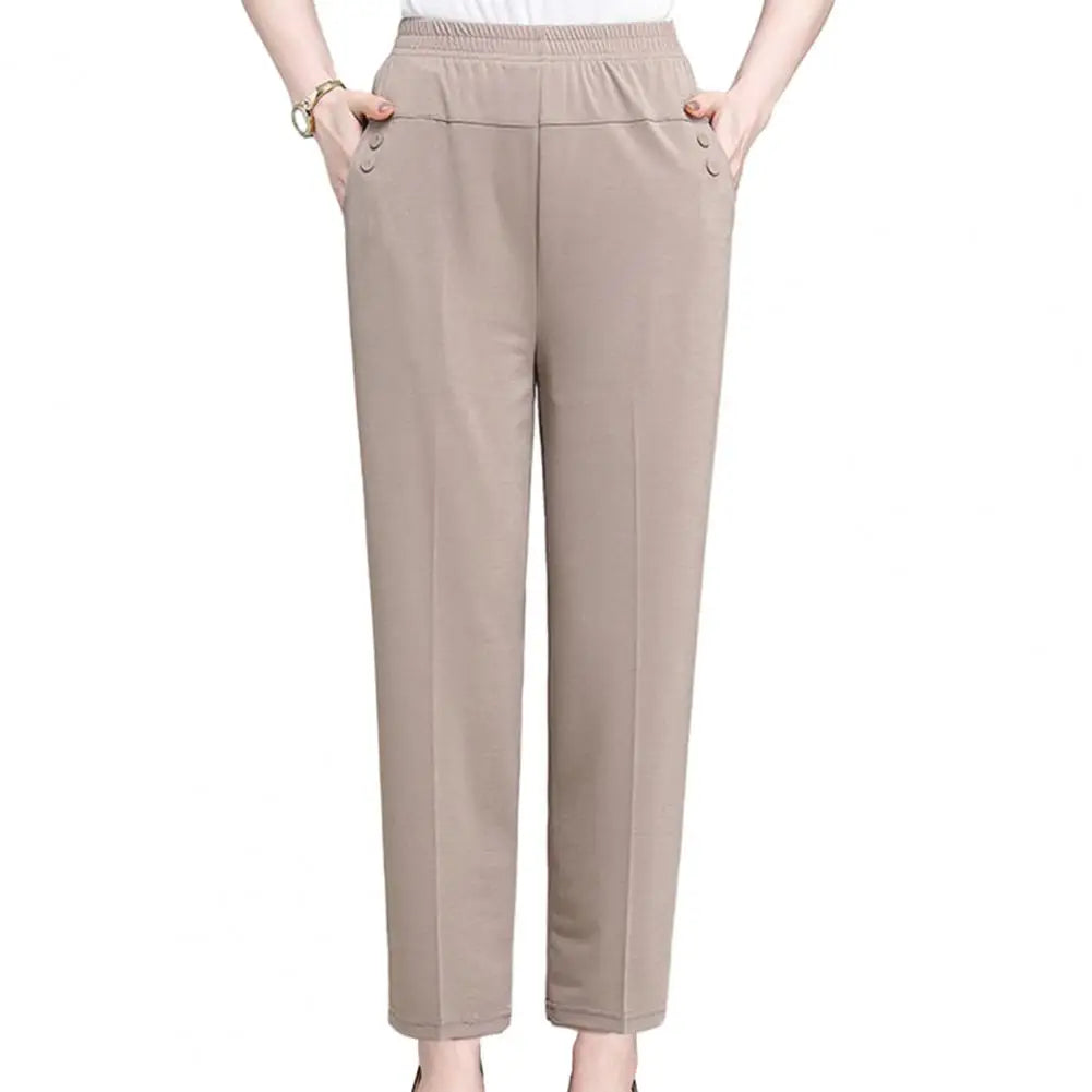 Middle Aged Women's Pants 2023 New Summer Thin High Waiste Elastic Loose Straight Pants Female Casual Trousers