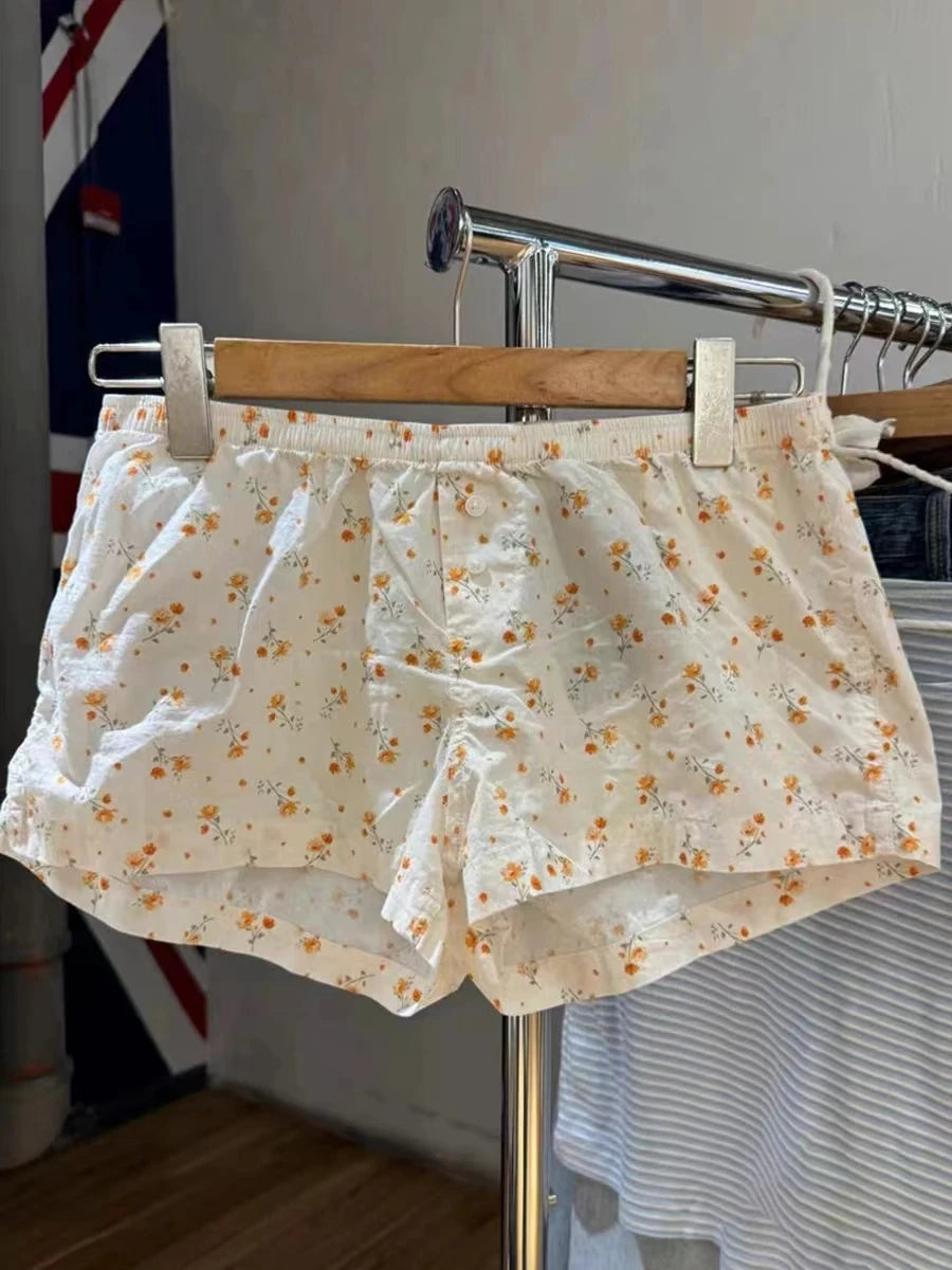 Lace Patchwork Stripes Shorts Women Cotton Buttons Elastic High Waist Casual Straight Short Pants Sweet Bow Summer Sweatshorts