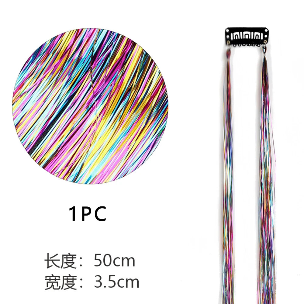 Sparkle Shiny Hair Tinsel Rainbow Silk Hair Extensions Dazzles Women Hippie for Braiding Headdress Long 120cm 150 Strands/bag