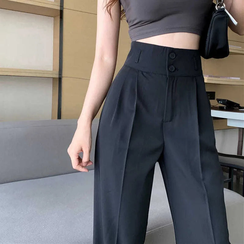 Lucyever Black White Women Straight Pants Korean Fashion High Waist Wide Leg Trousers Ladies 2023 New Office Suit Casual Pants