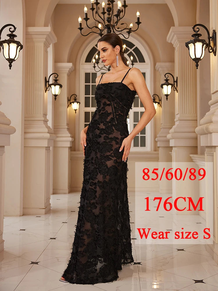 Mingmingxi Formal Occasion Dresses Maxi Black Appliques Dresses For Dancing Parties Long Elegant Party Dresses Women 2024 New In