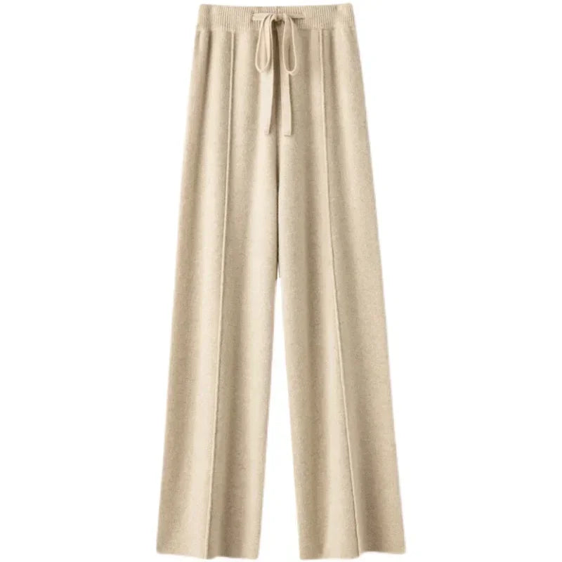 2024 Soft Waxy White Knit Wide-leg Pants Women's Autumn and Winter Thick Wool Drop Casual Straight Floor-length Pants