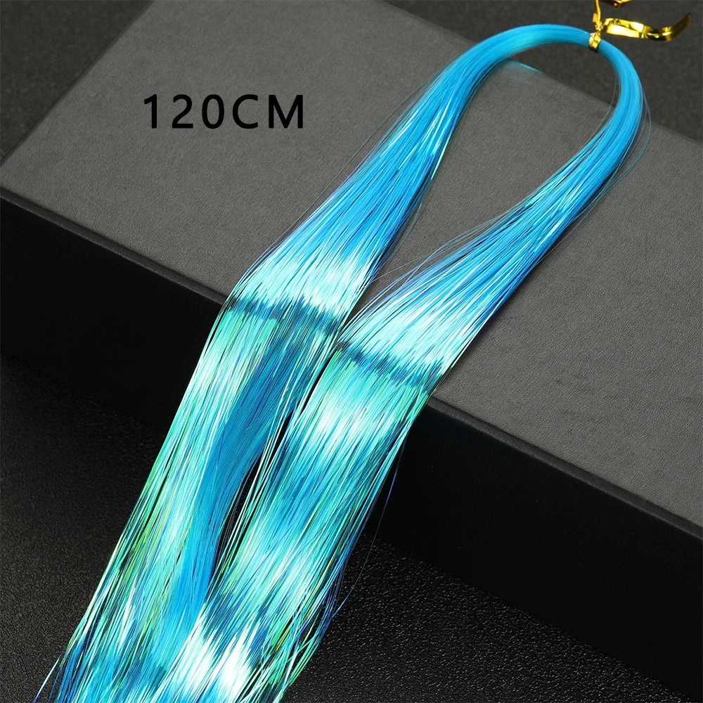 Sparkle Shiny Hair Tinsel Rainbow Silk Hair Extensions Dazzles Women Hippie for Braiding Headdress Long 120cm 150 Strands/bag