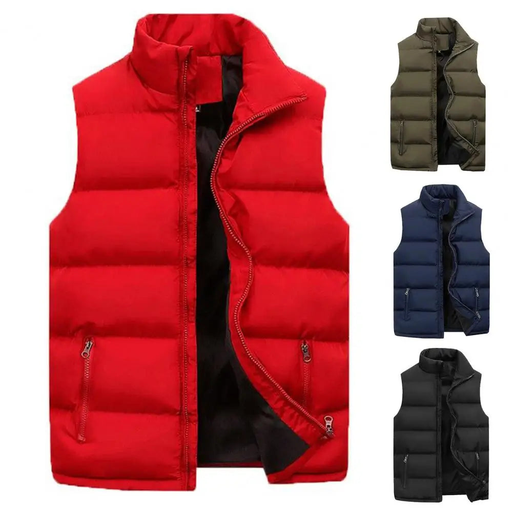 Stylish Sleeveless Coat Cotton Padded Washable Pure Color Pockets Waistcoat  Male Men Vest Jacket Streetwear