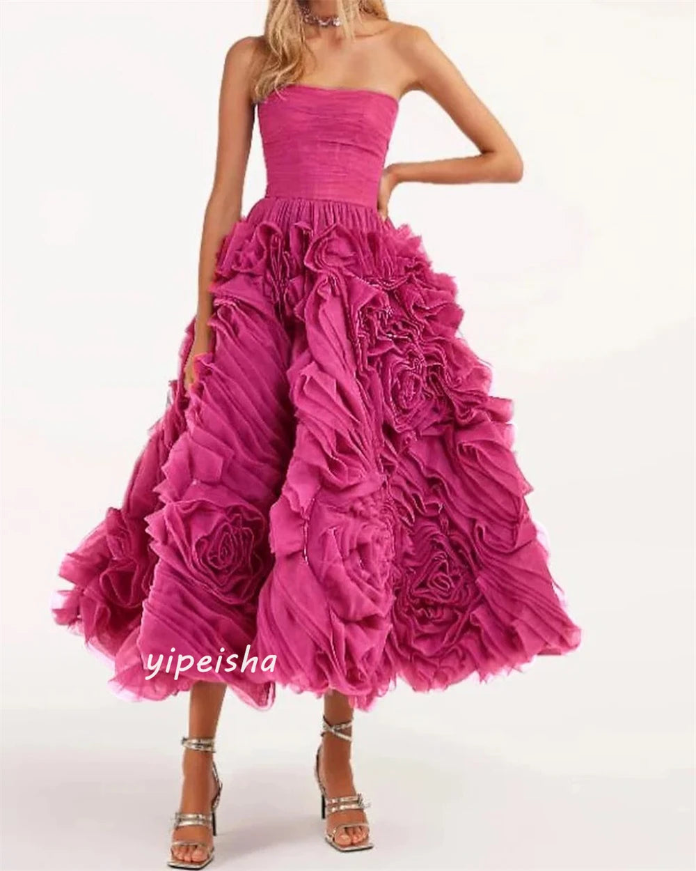 Customized Jiayigong  Jersey Flower Clubbing A-line Strapless Bespoke Occasion Gown Midi Dresses