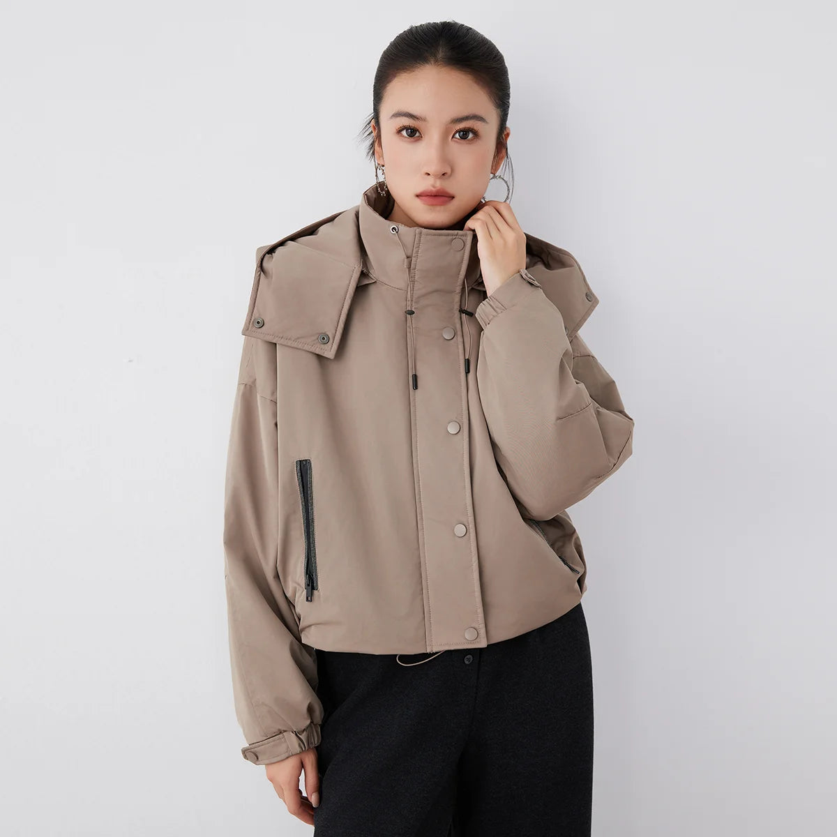 K2605W High Quality Women's Clothing Luxury Brands Fall Winter Thick Hooded Jacket short hooded coats