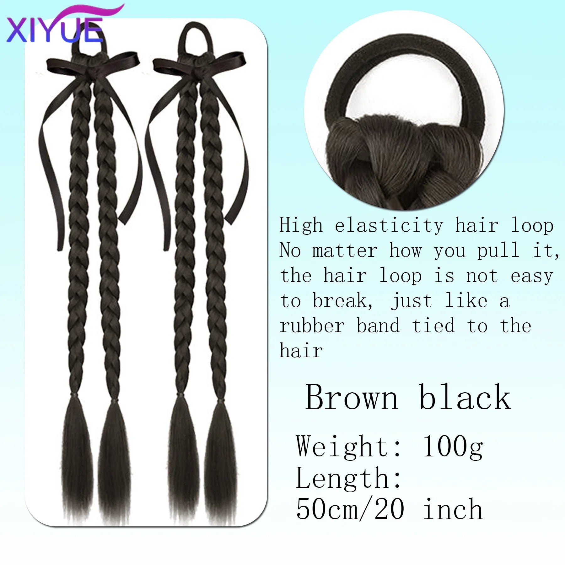 XIYUE  Synthetic Braided Twist Braids ponytail Hair Extension Black Natural Wig Long Ponytail Hair Band Rubber Band Women's Wig