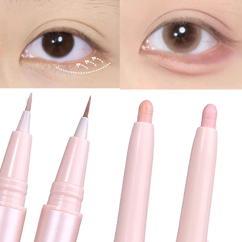 Double Ended Lying Silkworm Pencil Highlighter Makeup Pen Under Eye Highlighter Enlarge Eyes Makeup Stick Slim & Soft Tip