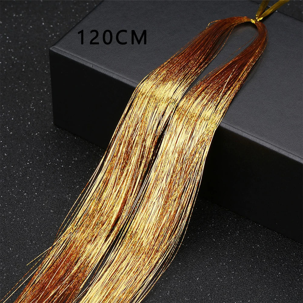 Shiny Threads Glitter Hair Tinsel Kit Gold Silk Hair Glitter String Extensions Accessories for Women Headdress