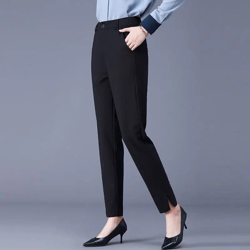 Women Monochromatic Ninth Pants Temperament Casual Straight Pants Korean Fashion Office Lady Simplicity New Style Autumn Clothes