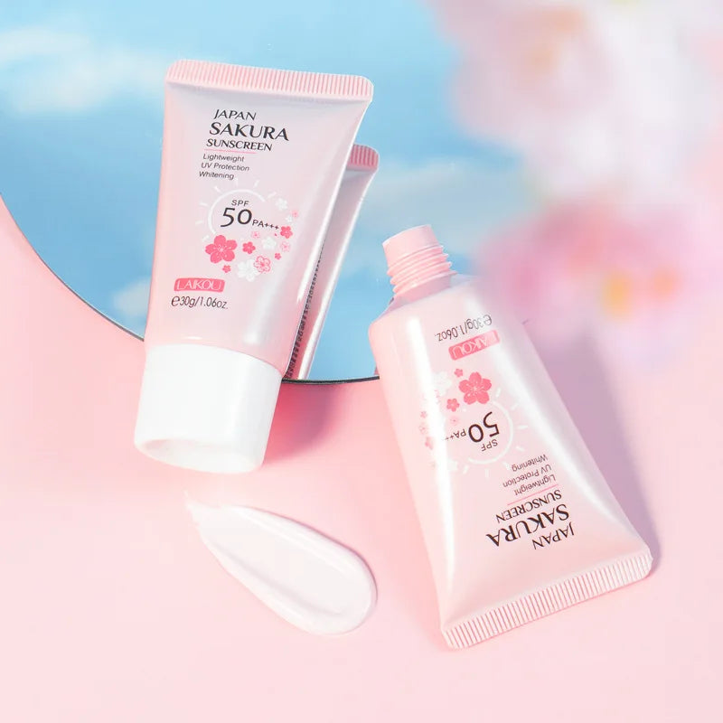 SPF50 Sun Cream Sakura Face & Body Sunscreen 1.06oz Natural Moisturizing Water Resistant Skin Sun Protection Protects Calms