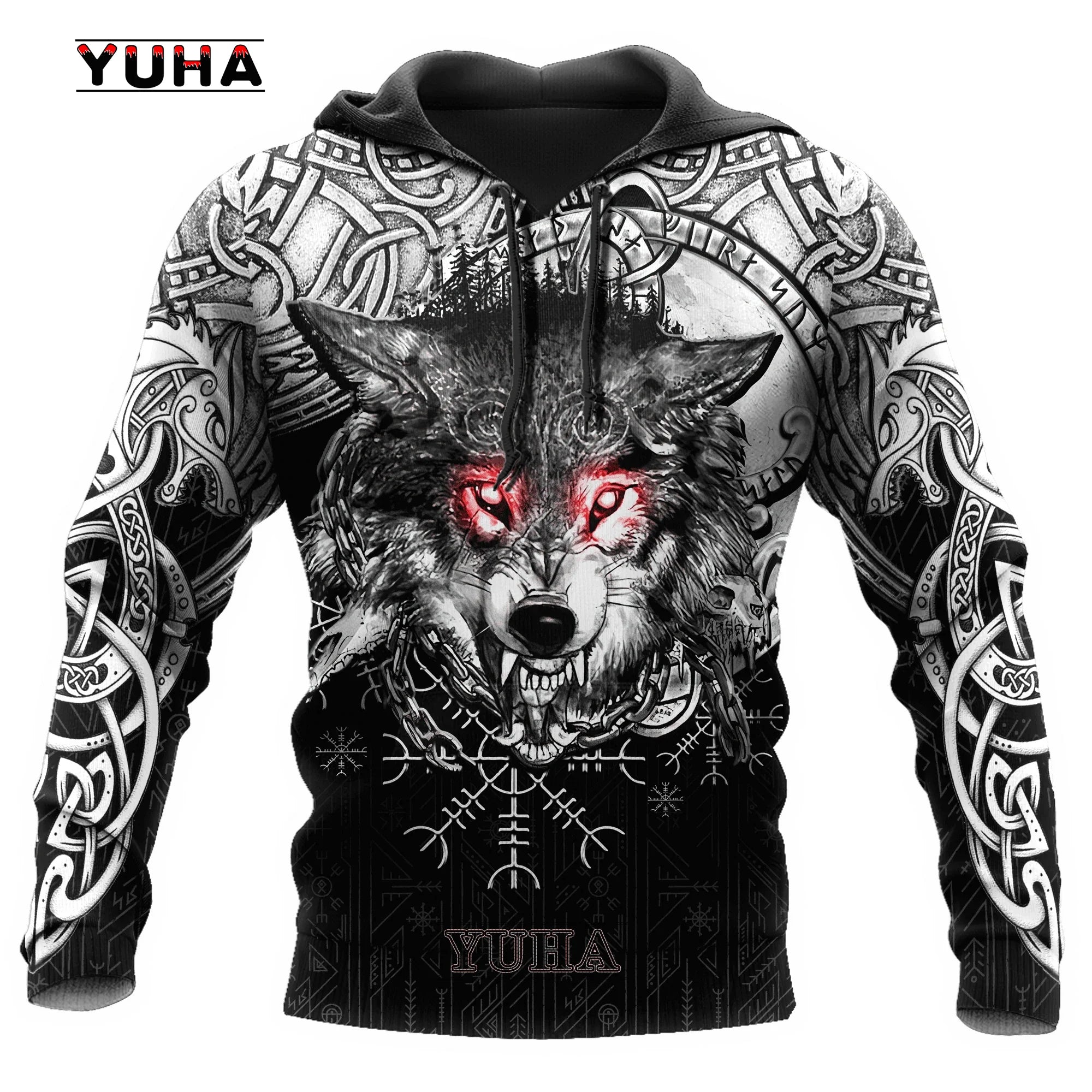 New Wolf Tattoo Vegvisir Black White 3D All Over Printed Men's Hoodie & Sweatshirt Unisex Casual Autumn Tracksuits