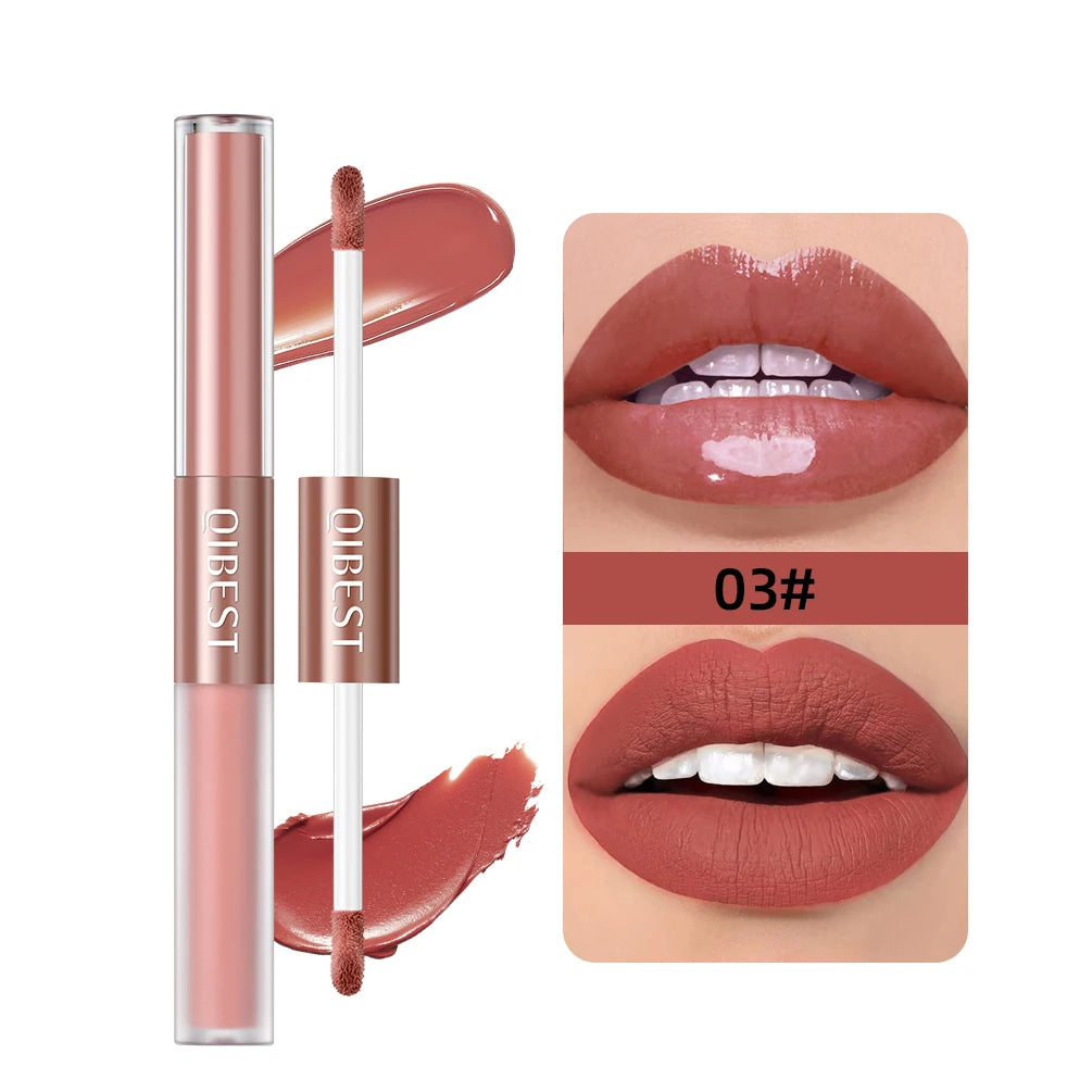 2 In 1 Stick High-quality Lip Makeup Matte Waterproof Long Lasting Permanent Lipstick Lipstick Double End Mirror Lip Glaze Tint