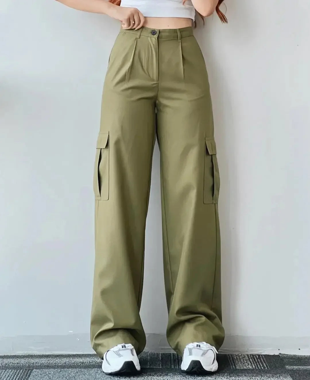 Women Pants Wide Leg Pants Zipper Fly Slim Fit Flat High Streetwear Pockets Mid Waist Autumn 2024 Ankle Length Solid Color