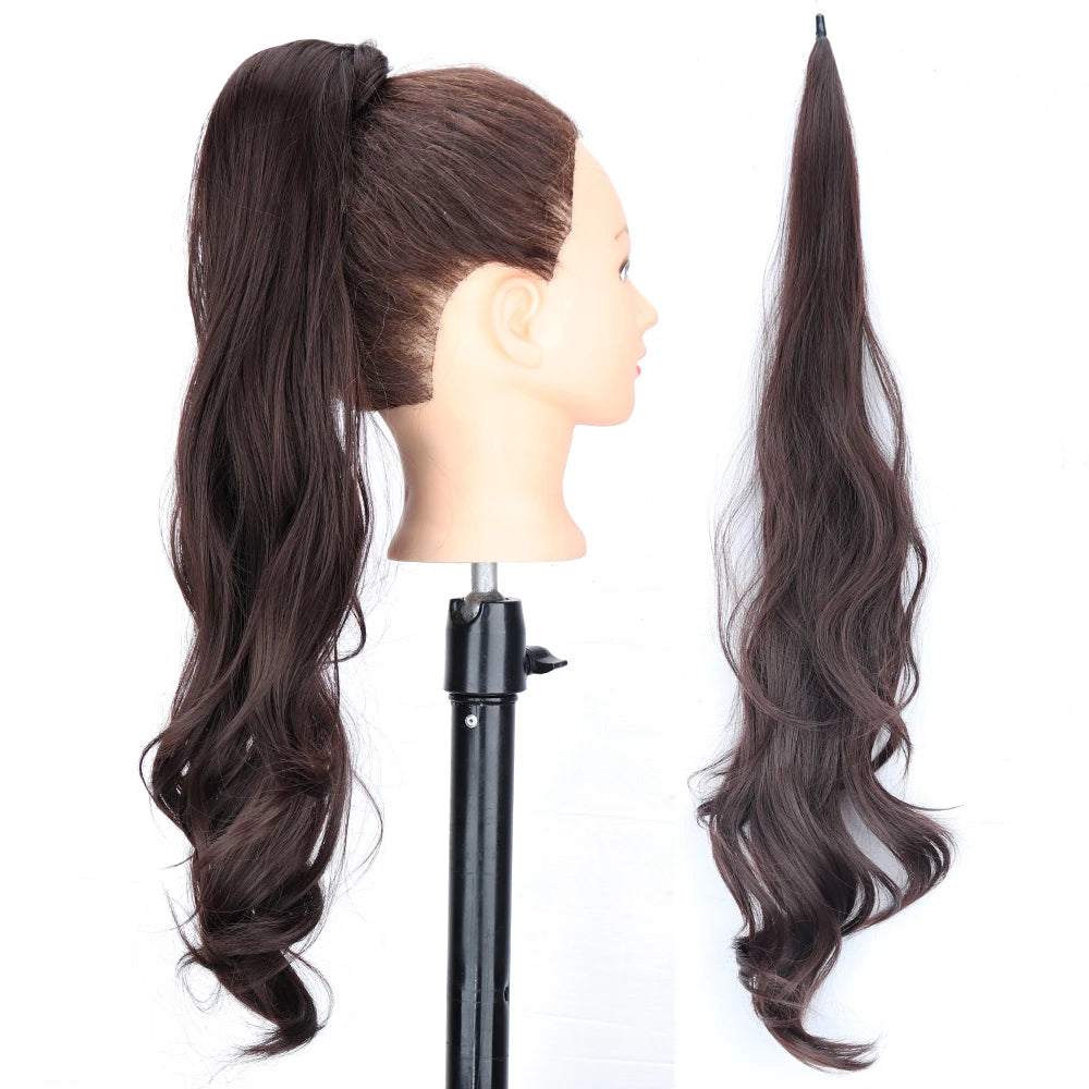 30Inch Synthetic PonyTail Long Wavy Layered Flexible Wrap Around Fake Pony Tail Hair Extensions Natural Wave Hairpiece for Women