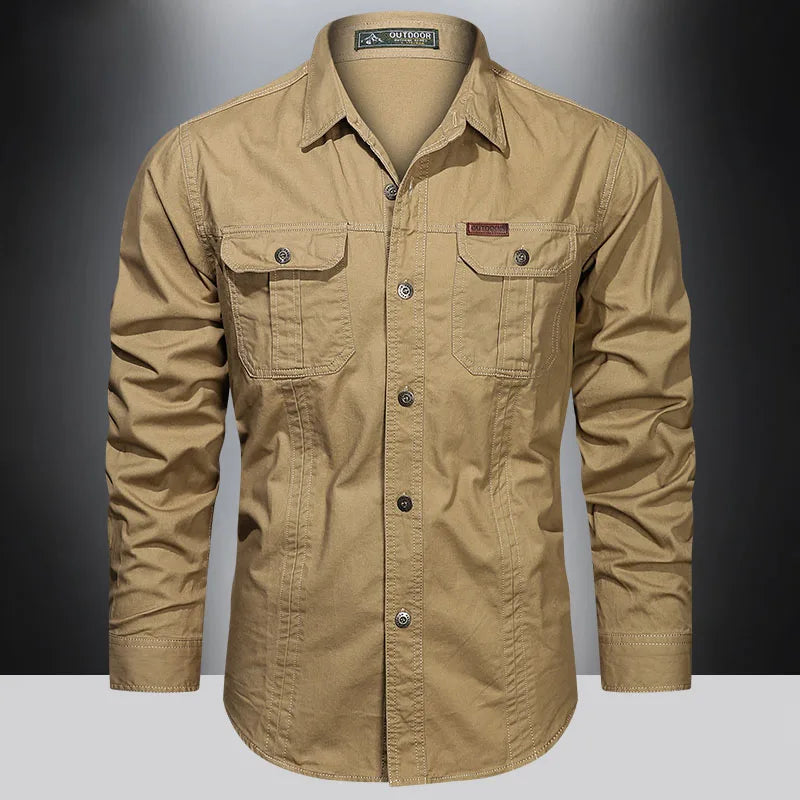 2024 Spring Cotton Cargo Shirt for Men Long Sleeve Multi-Pocket Shirts Outdoor Casual Colthing High Quality Militar Overshirt