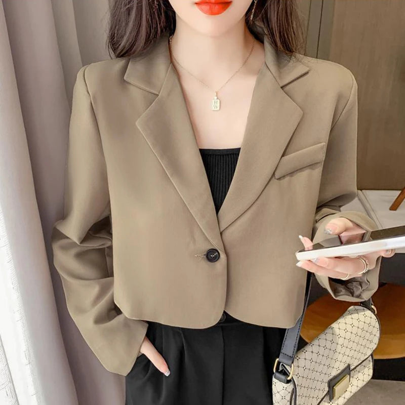 Cropped Blazers for Women 2024 New Korean Fashion Long Sleeve Button Up Suit Jacket Woman Elegant All Match Office Blazer Female