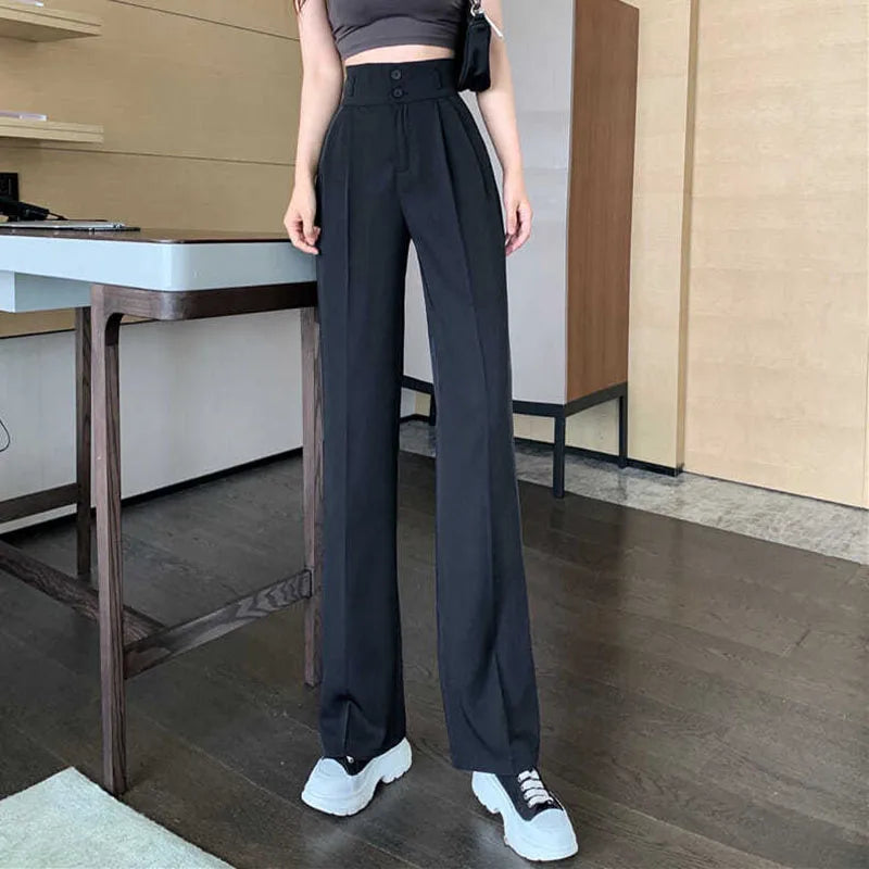 Lucyever Black White Women Straight Pants Korean Fashion High Waist Wide Leg Trousers Ladies 2023 New Office Suit Casual Pants