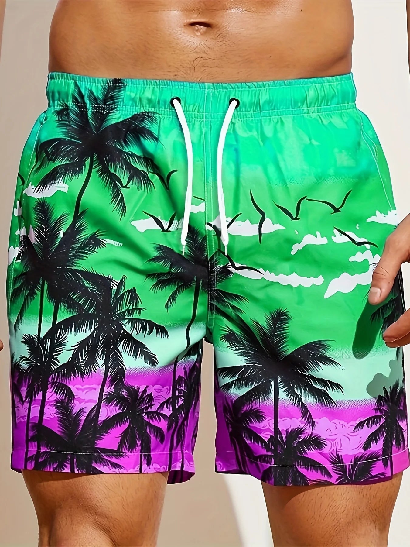 Summer Men's Shorts Quick Drying Hawaii Holiday Sports Swimming Trunks Fashion 3D Coconut Tree Printed Loose Sports Shorts