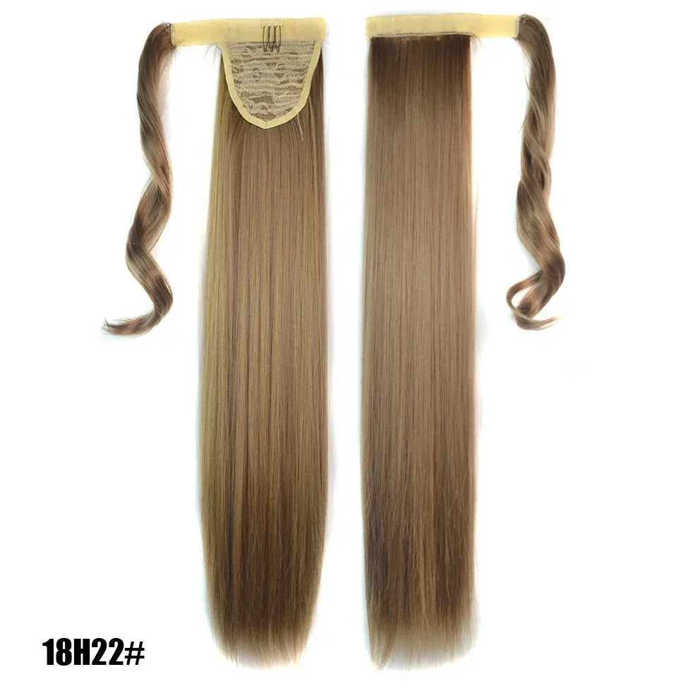 Long Straight Clip in Ponytail Extensions for Women Natural Synthetic Wrap Around Ponytail False Hair Black Straight Horse Tail