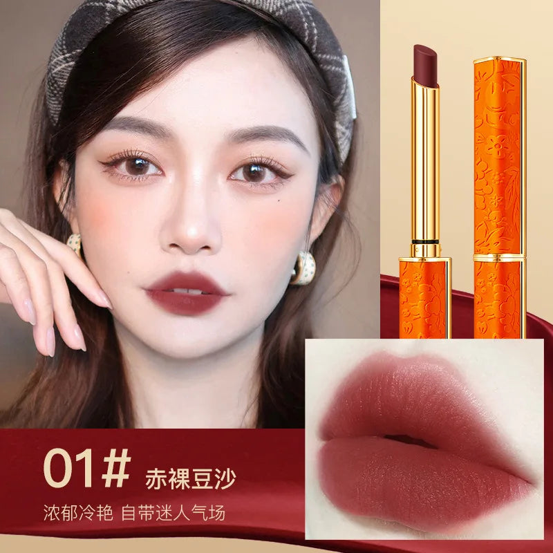 1/4 Pcs Matte Lipstick 4 Colors Square Tube Luxury Packaging Box Velvet Waterproof Easy To Wear Women‘s Gift’ Korean Lipstick