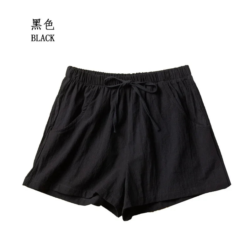 Cotton Linen Shorts Women's Sports Shorts Summer Solid High Waist Black Shorts Women Fashion Plus Size Casual Basic Short Pants