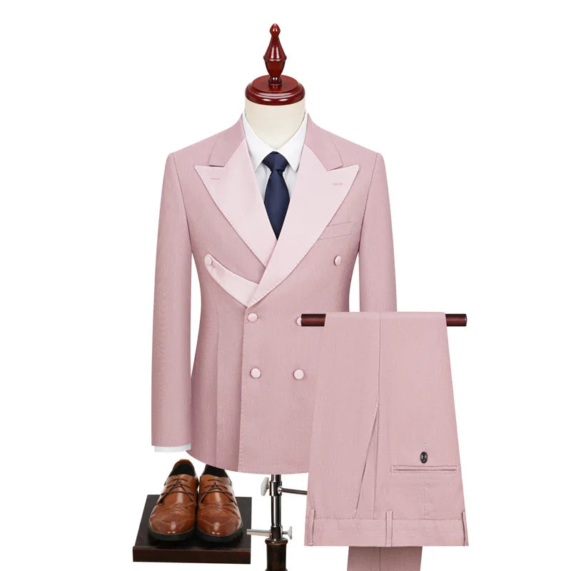 Fashion Pink Suit Set For Men Formal Party Classic Blazer Pants New Year Gala Elegant Male Outfits Wedding Grooms Luxury Tuxedos